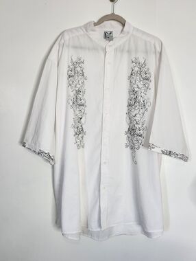 Vintage Avirex 3XB White Button Up Shirt Black Scrolling Graphic Streetwear Y2K